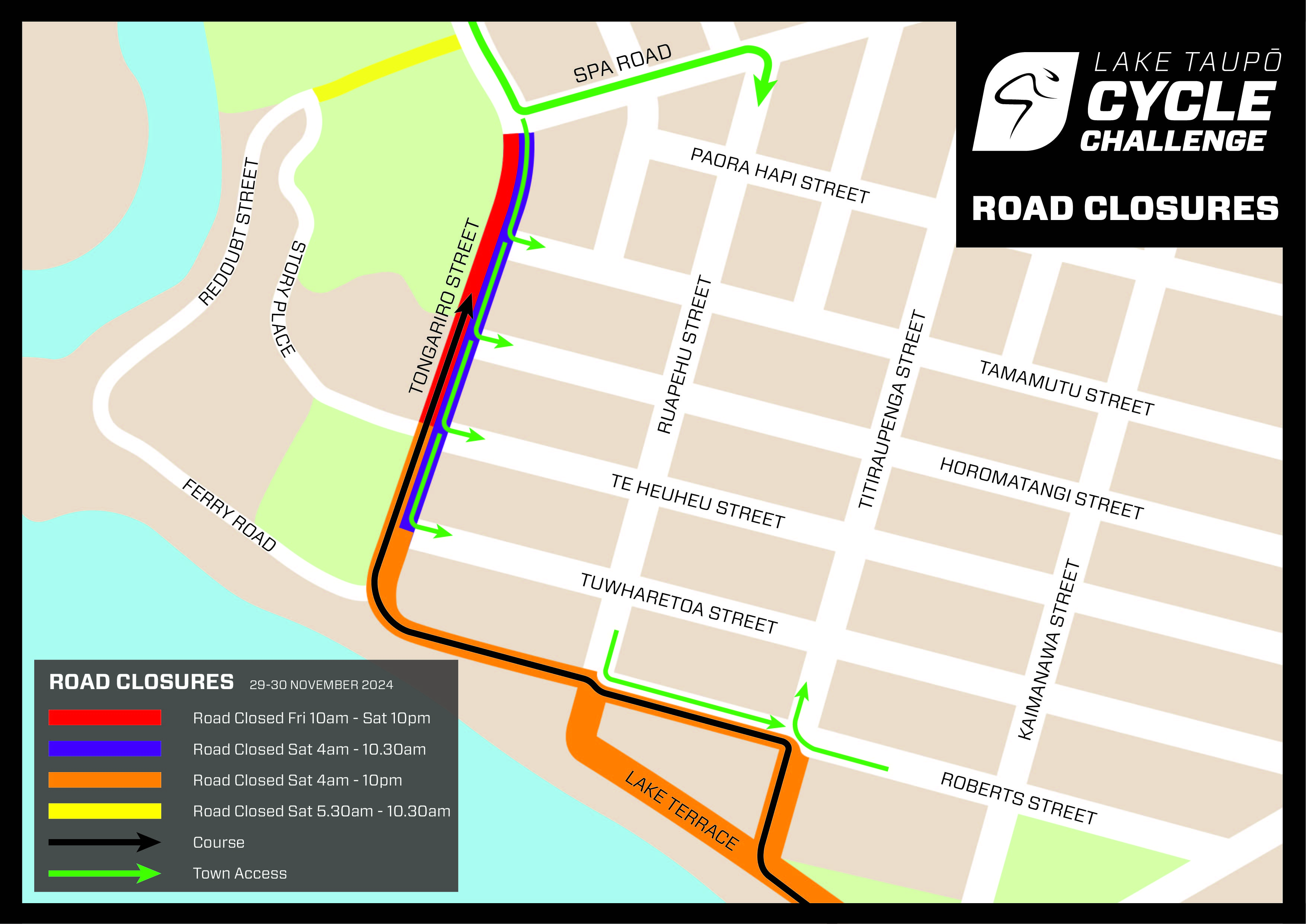 Taupo road closures map.  