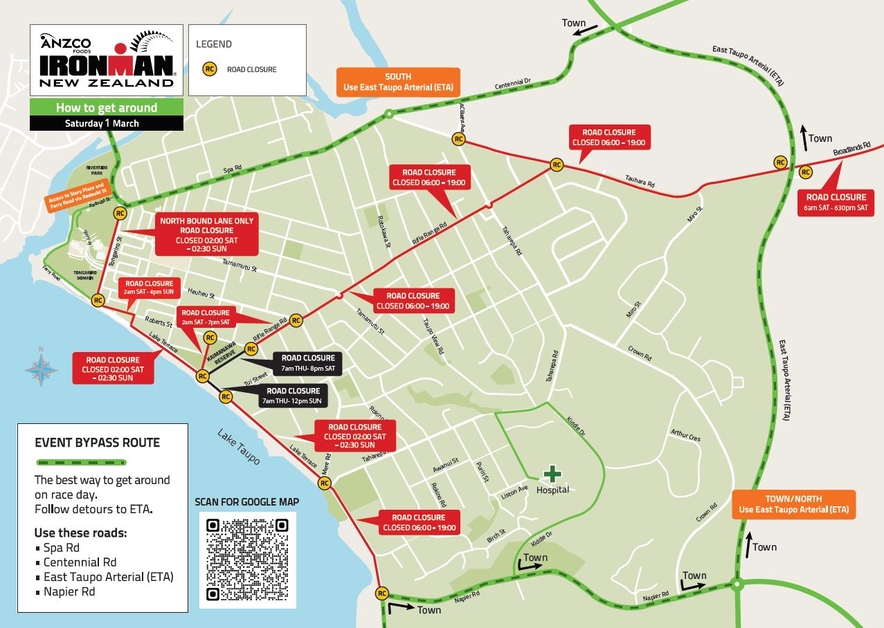 Road closures for IRONMAN event 1-3 March 2025.  