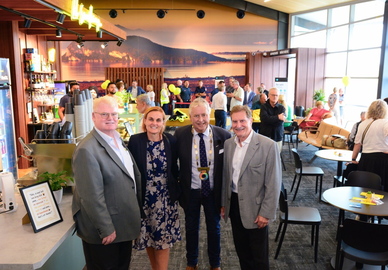 Pictured from left to right, Warren Kitchin, Chief Financial Officer at Originair; Julie Gardyne, Chief Executive at Taupō District Council; Mayor David Trewavas and Airport Manager Wayne Wootton.  