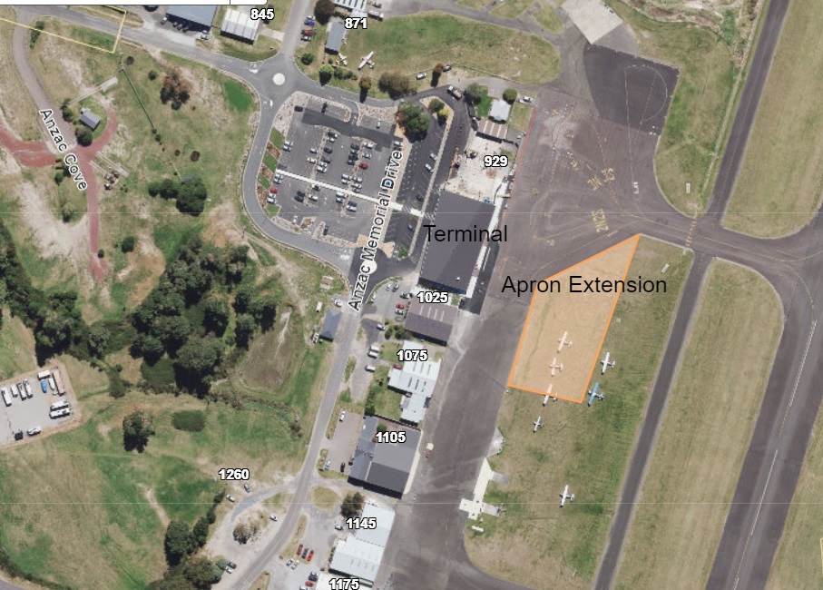 Location of airport apron extension.  