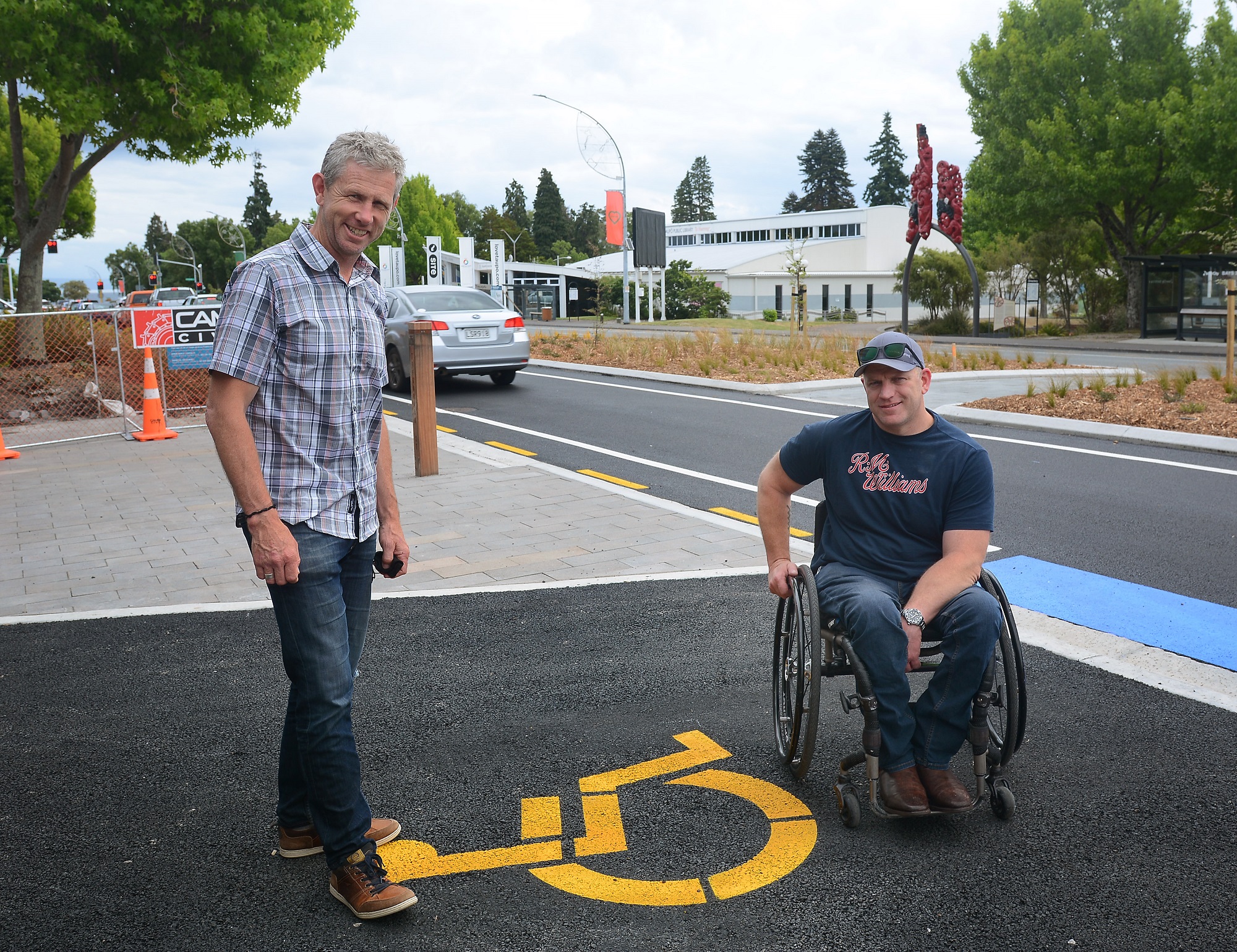 Chance Anderson of Access Taupō with council landscape architect Fraser Scott on Tongariro Street.  